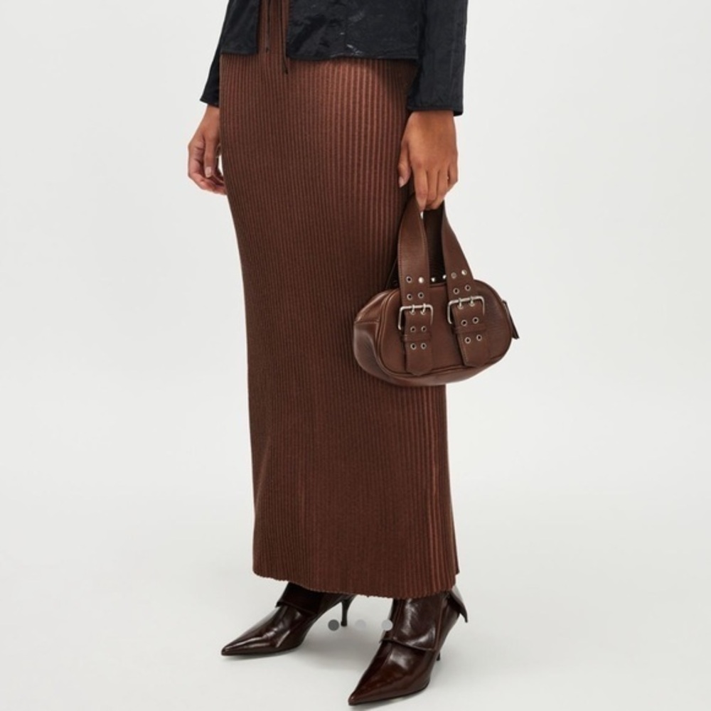 Free People Clara Maxi Skirt Large Brown Knit Ribbed Maxi
